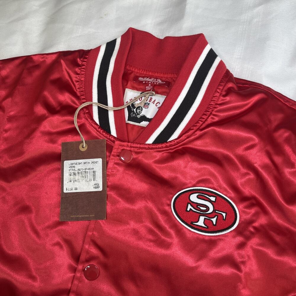 NEW Mitchell & Ness Throwback 49ers Satin Jacket Womens Size L Retro NFL Snap